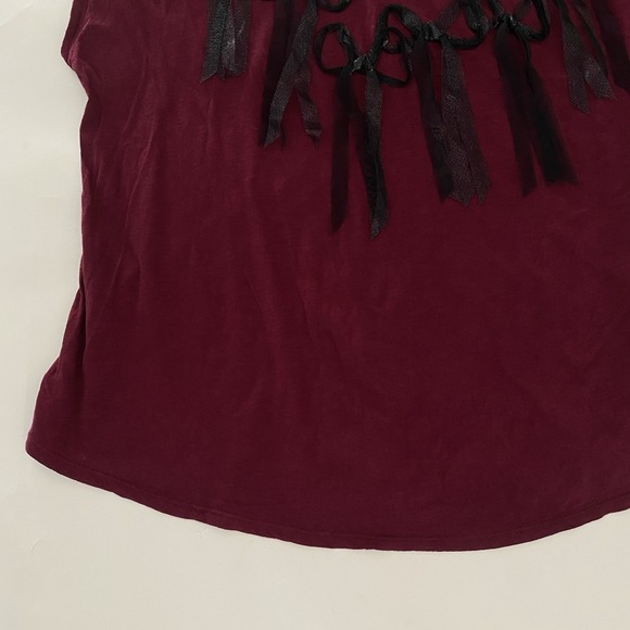 Lane Bryant 18 / 20 Maroon Cap Sleeve Bow Top Maroon Black 18/20 Bows T Shirt - Picture 4 of 10